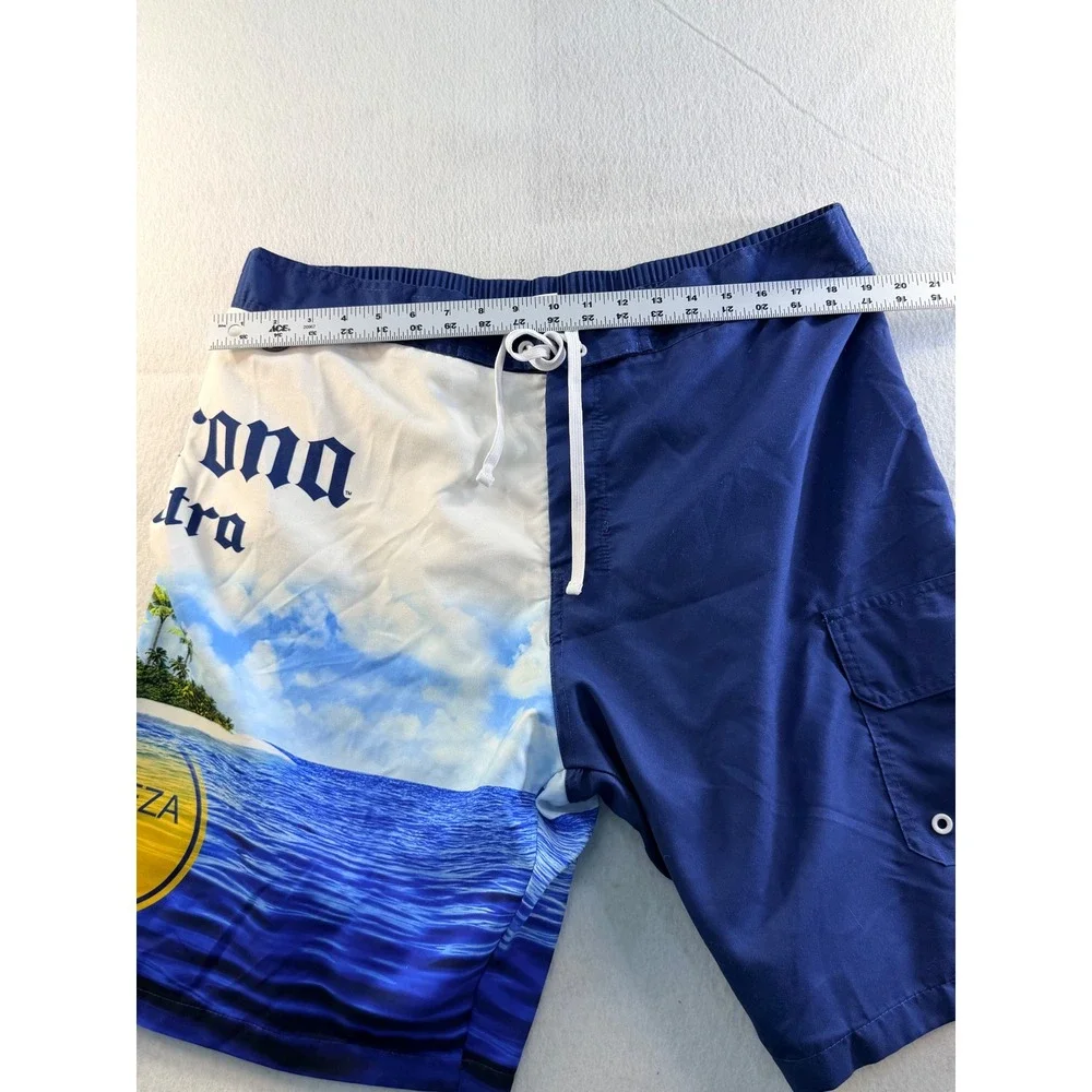 Corona Extra Mens Blue Graphic Beach Tropical Board Shorts Swim Trunks Size 36
